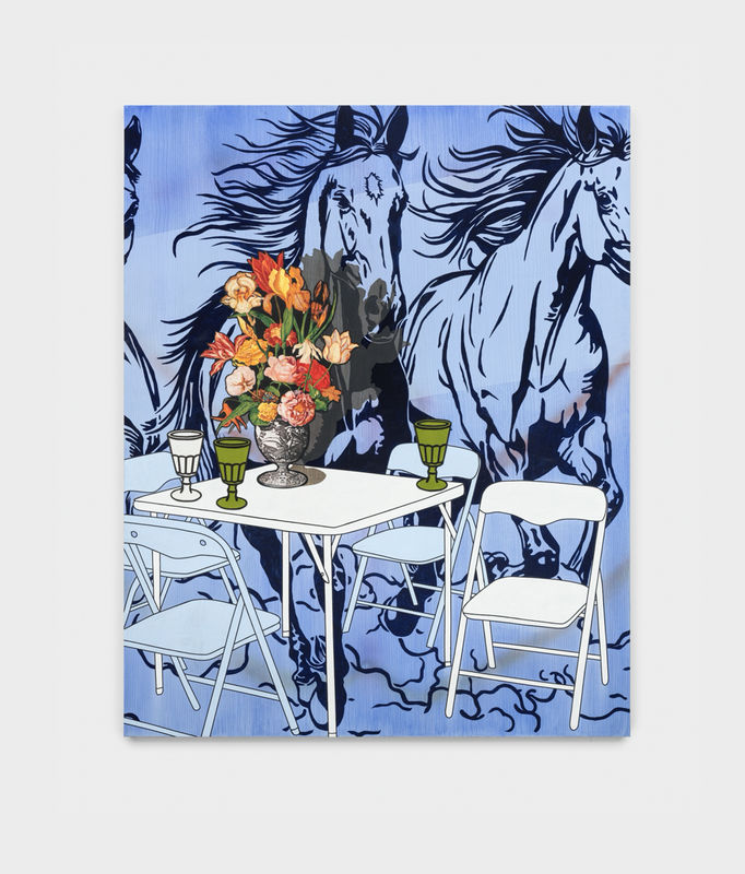 Willie Stewart, Beasts, 2025, Colored pencil, ink and gouache on cotton board, graphite, acrylic, oil and gouache on canvas over panel, 80 x 64 inches (203.2 x 162.6 cm)