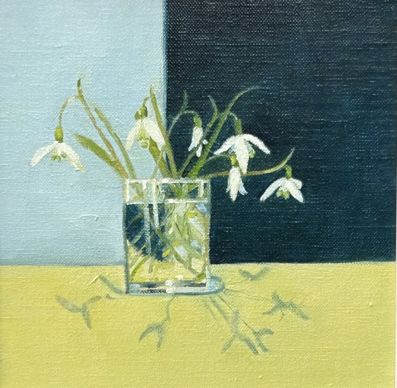 Snowdrops in a Glass, oil on board, 8 x 8 in / 20 x 20 cm