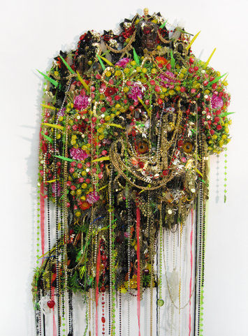 Hew Locke, Medusa, 2008, Metal, plastic, and fabric on MDF, 210 x 89 x 20 cm, 82.74 x 35.07 x 7.88 in