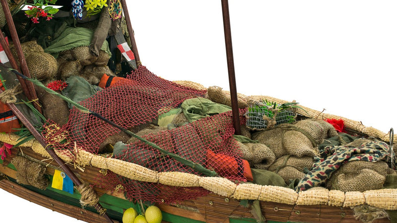 Detail of Hew Locke, Wine Dark Sea X, 2016, Wood and mixed media, 50 x 45 x 123 cm, 19 3/4 x 17 3/4 x 48 3/8 in