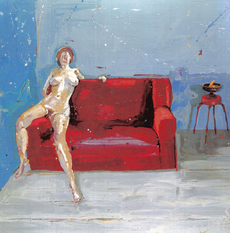 Paul Richards, The Red Settee, 2003, oil on canvas, 54 x 59 ins, 138 x 151 cm