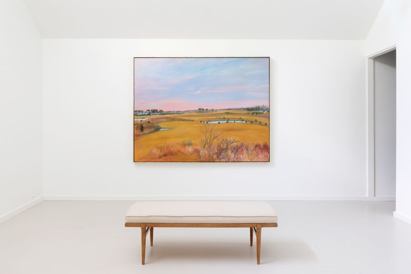 Jane Freilicher's "View Towards Southampton" shown head-on with a bench centered in front of it.