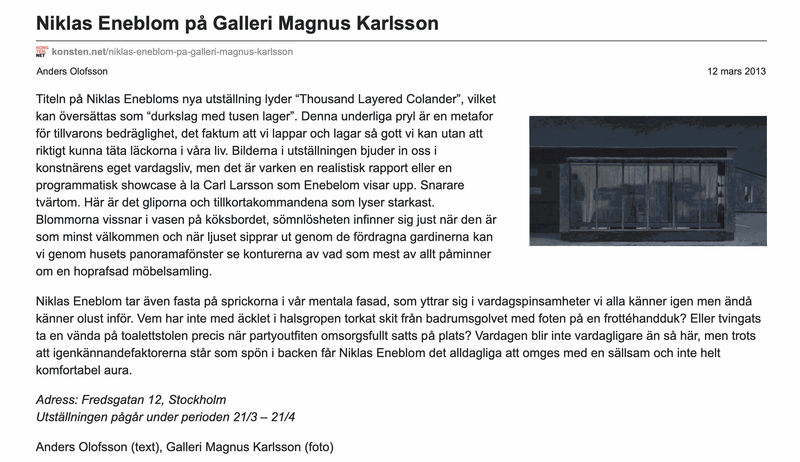 Review in Konsten, Niklas Eneblom