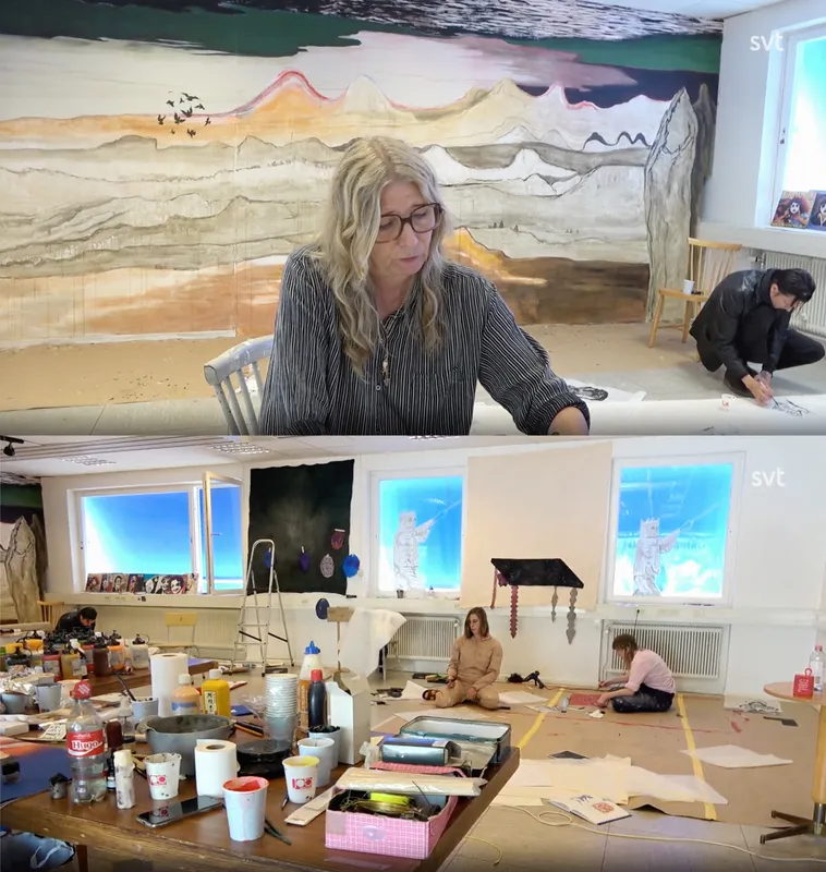 Mamma Andersson & Bella Rune on SVT, ”Råneå 4-ever, Exquisit Corpse”, Råneå konsthall, Sweden