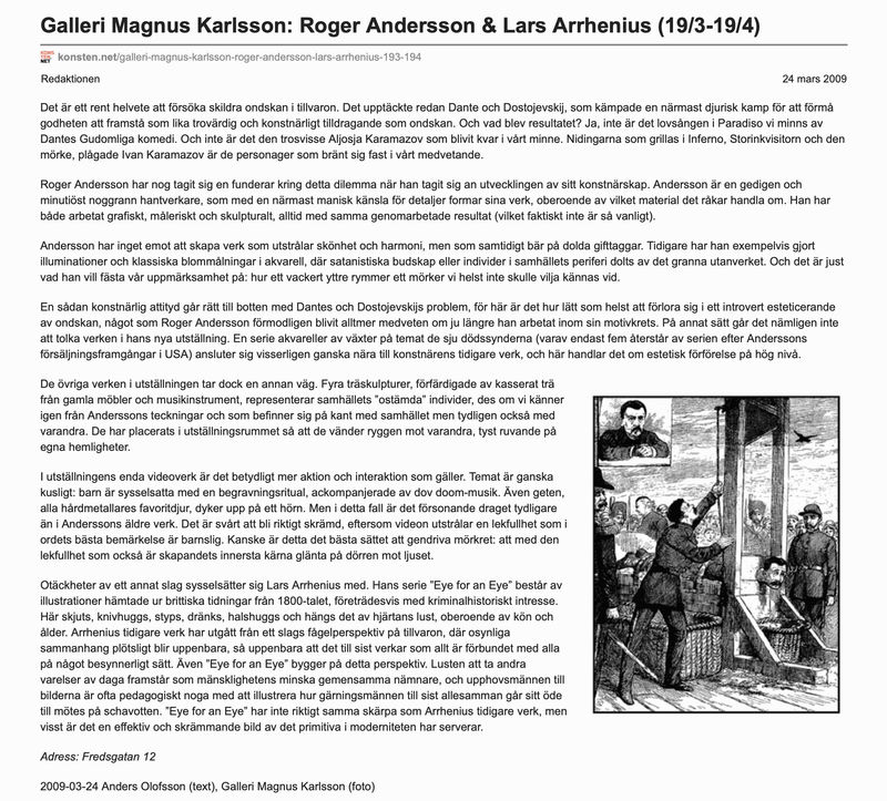 Review in Konsten, Roger Andersson & Lars Arrhenius