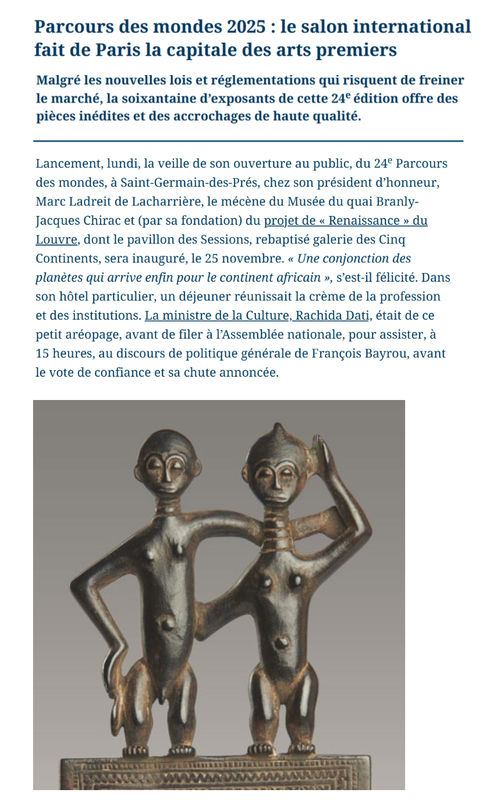 Le Figaro - 'Parcours des mondes 2025 : Le salon international fait de Paris la capitale des arts premiers'
