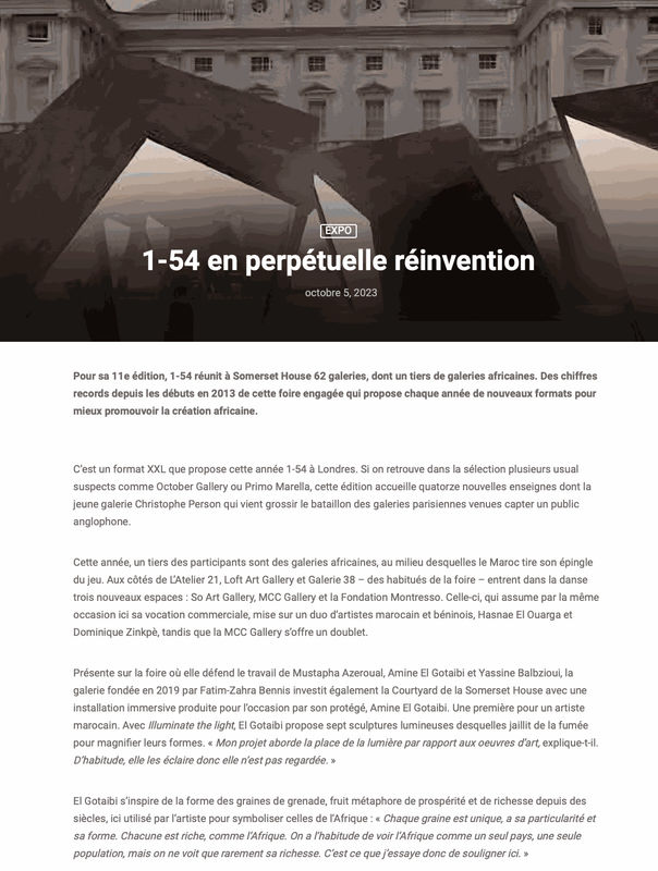 DIPTYK - 1-54 en perpétuelle réinvention