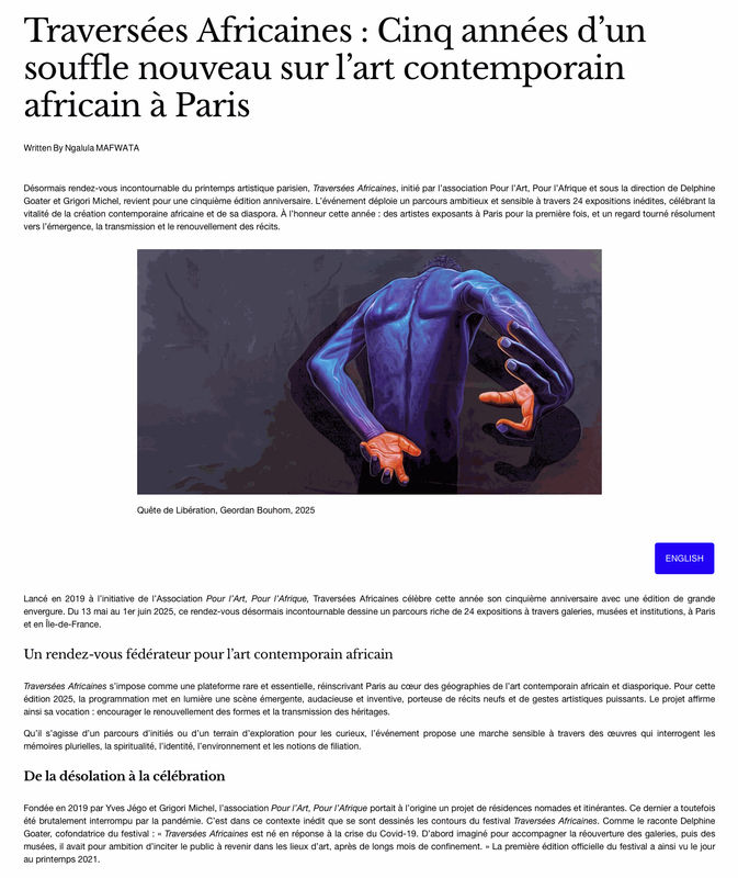 MAYI-ARTS - Traversées Africaines : Cinq années d’un souffle nouveau sur l’art contemporain africain à Paris