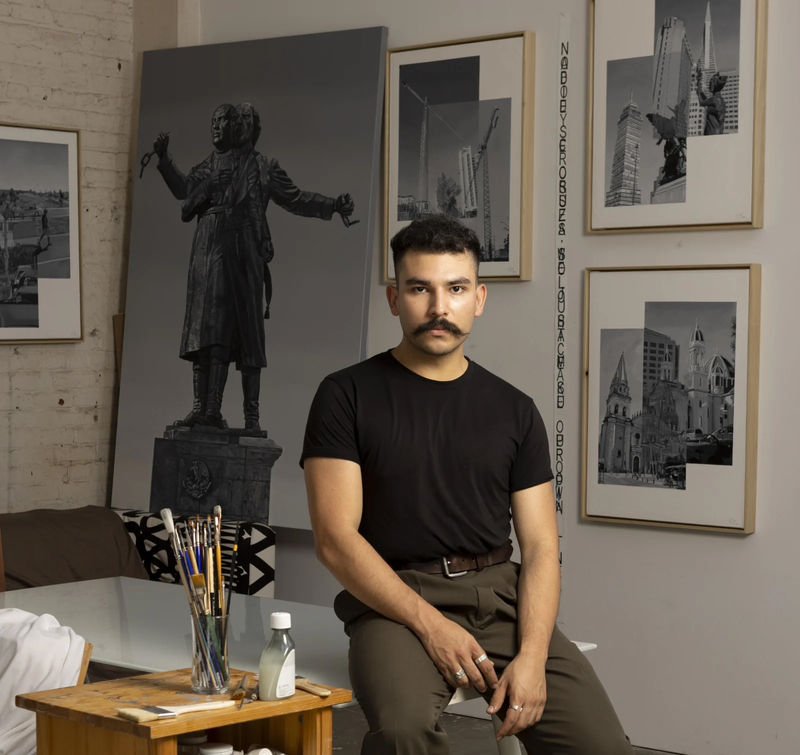 Painter Luis Felipe Chávez contemplates the monuments immigrants carry within