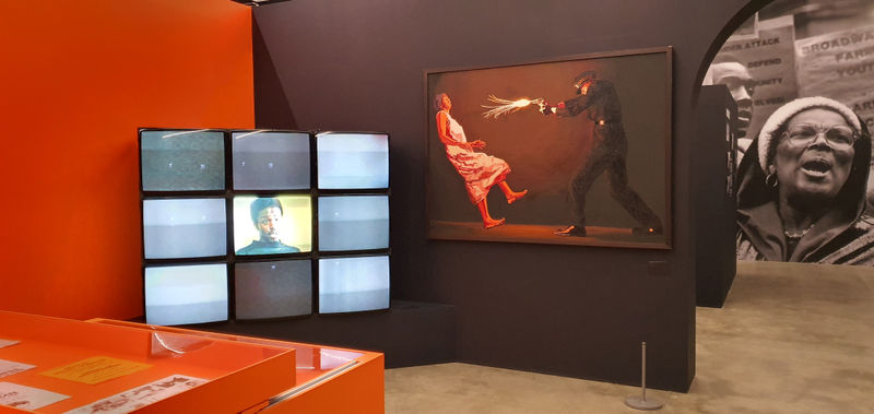 Installation shot of Kimathi Donkor at ICA, 2021