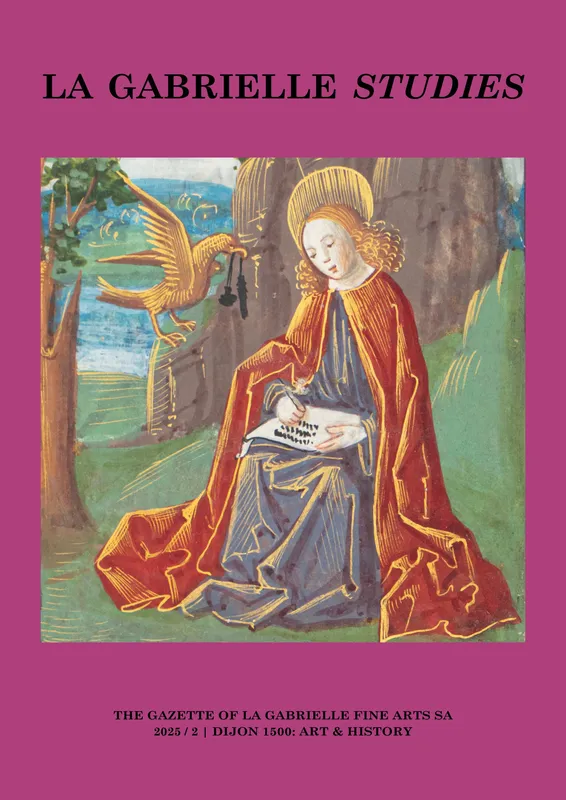 Cover of the annual gazette of La Gabrielle Fine Arts SA, showing a detail of an illumination depicting Saint John on Patmos, from a Book of Hours realized in Dijon c. 1500 for the Saumaize family.