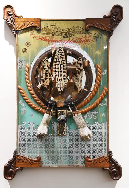 Stephen Hayes American Heritage, 2016 mixed media 31" x 7" x 46"