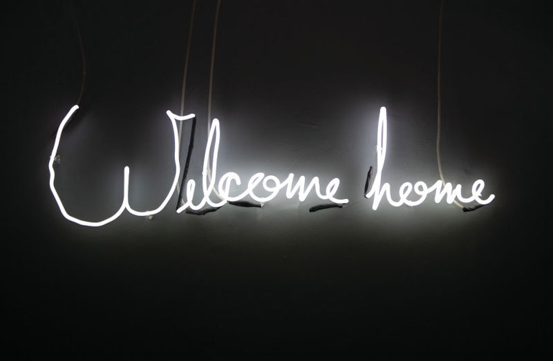 Nelly Agassi’s stirring neon work succinctly spells out the hostage-related plea. (credit: Zvi Zakhaim)