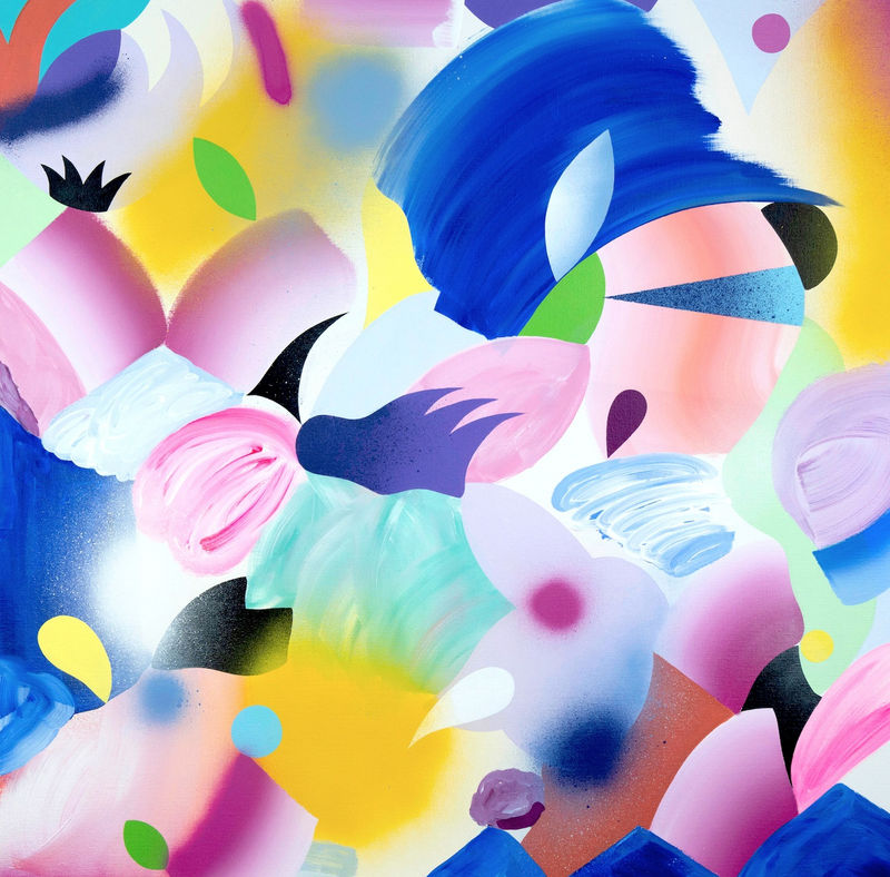 "Par la Fenêtre" 100 x 100 cm, acrylique et spray sur toile, 2024