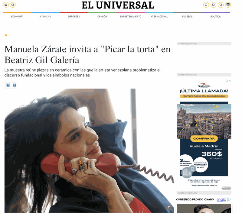 Manuela Zárate invita a 'Picar la torta' en Beatriz Gil Galería, El Universal - Periodico Digital
