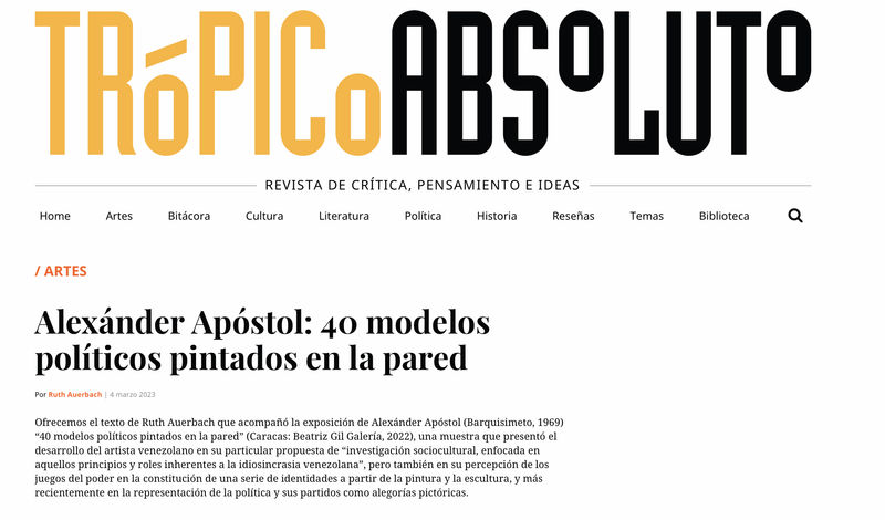 Alexánder Apóstol: 40 modelos políticos pintados en la pared, Tropico Absoluto - REVISTA DE CRÍTICA, PENSAMIENTO E IDEAS