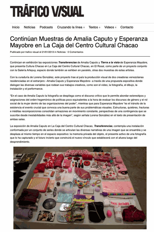 Continúan Muestras de Amalia Caputo y Esperanza Mayobre en La Caja del Centro Cultural Chacao, Tráfico Visual