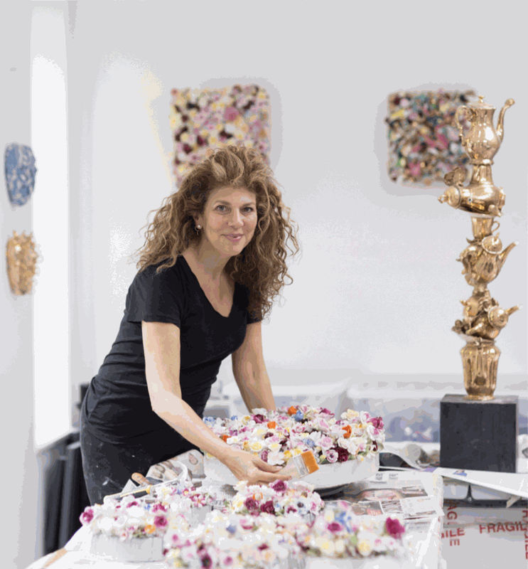 Sandra Shashou, contemporary artist, transforms shattered porcelain and bold compositions into striking sculptures and mixed-media artworks.