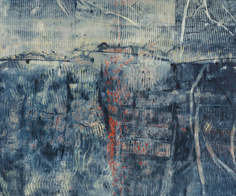 Amy Trachtenberg, “Twice promised”, detail, 2015-2024. Acrylic, oil stick, and colored pencil on canvas.72 x 60 inches.