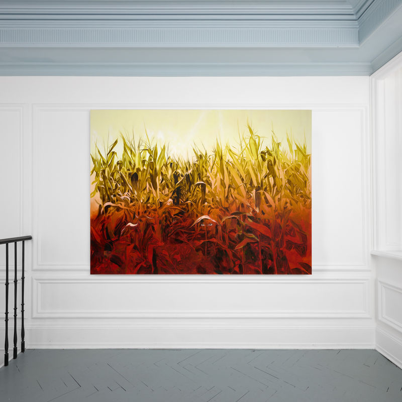 Nina Ogden, The Harvest Maiden, Oil Paint and Marble Dust on Wood and Aluminium Panel, 160 x 215 cm, 2025