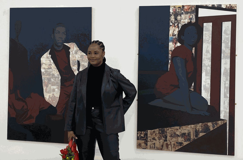 Ofunne Azinge and her works at our gallery launch at Pi Artworks