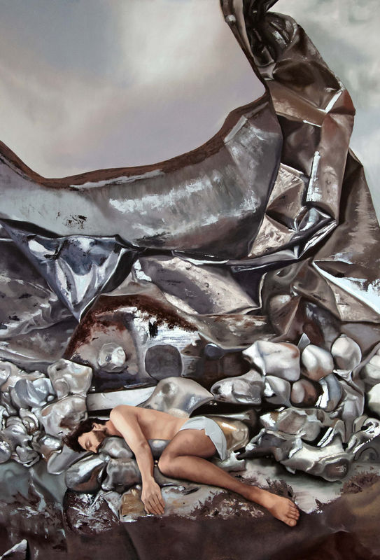 Julie Chevassus, Lost sleep in space, 2024, Huile sur bois, 159 x 109 cm