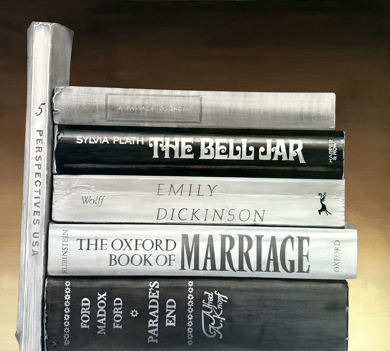 Joan Didion Woman,Society and Self Section, 2026, Fusain et huile sur bois