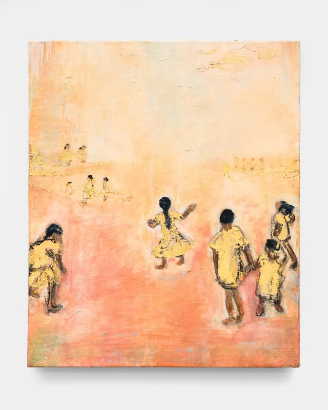 Maya Seas "Conduit", 2025 Oil, acrylic ink, charcoal, and 24K gold on canvas 24 x 20 inches