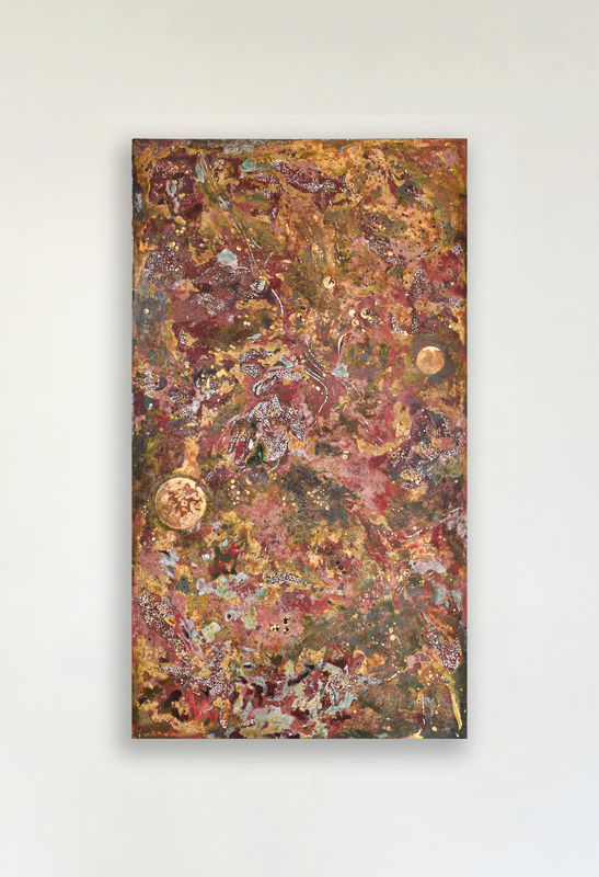 Truong Cong Tung, Day Wanes, Night Waxes...Night, lacquer, gold, silver, soil and pigment on wood, 160x90x5cm