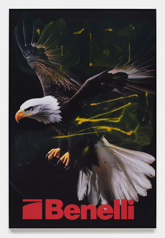 Awol Erizku, 'Close II the Sun (Please Don’t Clip My Wings)', 2024, UV Inkjet, spray paint and acrylic on Dibond, 182.9 x 121.9 cm. (72 x 48 in.)