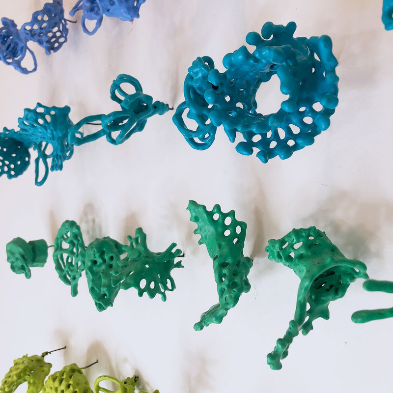 Kelly Sheppard Murray, Color Specimen (detail), 2020. Encaustic, wood, wire, wire mesh, size variable