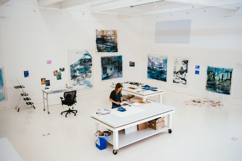Schwaiger working in Robert Rauschenberg's main studio in Captiva (Photo by Mark Poucher)