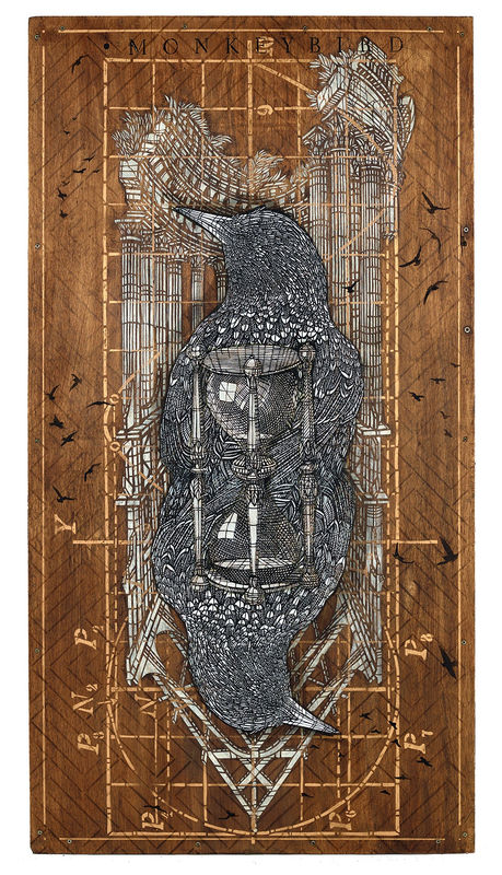 Monkeybird, Chronos, Stencil on Wooden Crate, from 5Art Gallery