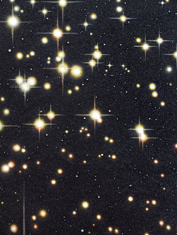 The Ever Free (Constellation Pavo), 2025, glitter, acrylic and Pacific Island black pearls, Japanese fresh water pearls and mixed media on board, 1220 x 910mm