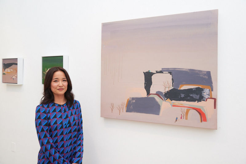 Portrait of Seonna Hong at her exhibition "Things Will Get Better" at Hashimoto Contemporary SF