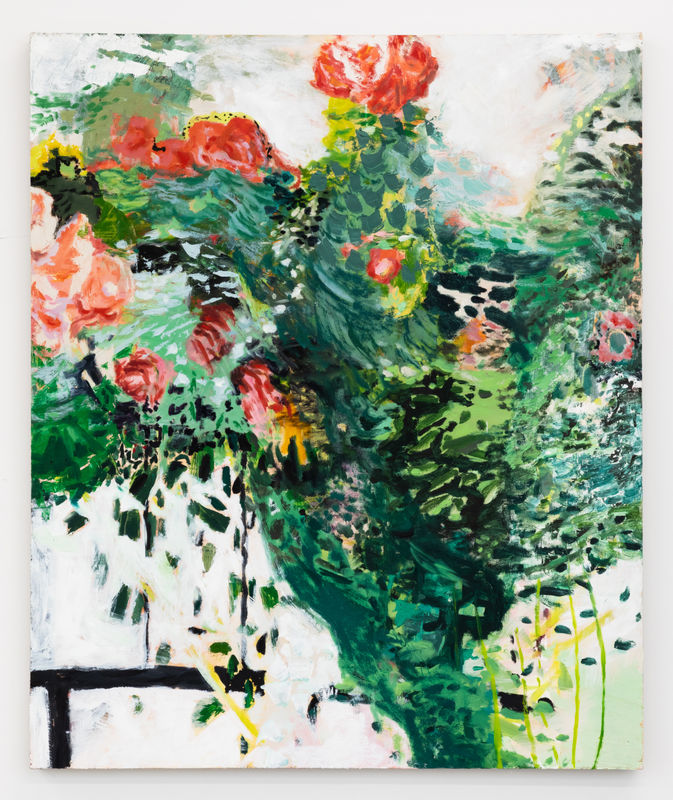 Lumin Wakoa, roses (front garden), 2021, oil on linen, 48 x 40 in (121.9 x 101.6 cm)