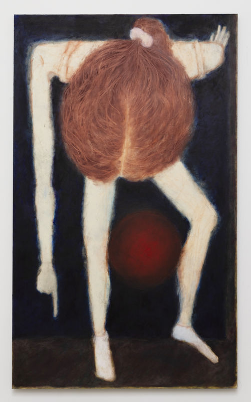 Emma Schwartz, “head of the year”, 2024, Oil, charcoal, and pastel on linen, 60 x 36 inches (152.4 x 91.44 cm)