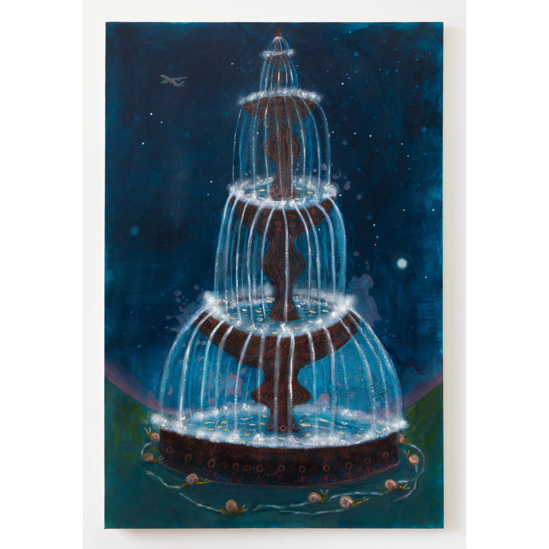Johanna Robinson, “Fountain (Wish Fulfillment)”, 2022, Oil and cheesecloth on canvas, 72 x 48 inches (182.9 x 121.9 cm)