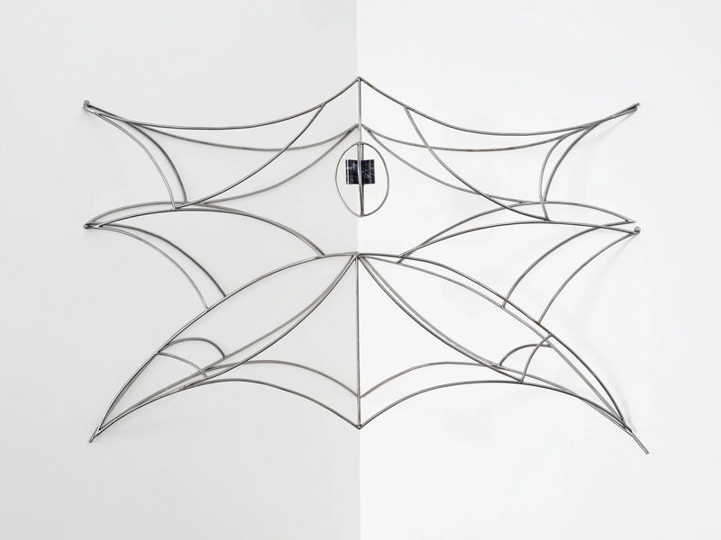 Gi (Ginny) Huo, "spinneret", 2025, steel, archival inkjet of drawing on transparency film, 45 x 54 x 78 inches. Photo: Argenis Apolinario