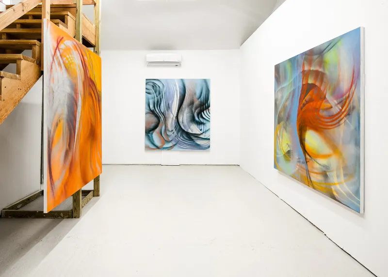 Andrea Marie Breiling, "Hey Hey, My My", 2022, spray paint on canvas, 72 x 65 in (182.88 x 165.1 cm)