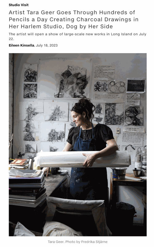 Artist Tara Geer Goes Through Hundreds of Pencils a Day Creating Charcoal Drawings in Her Harlem Studio, Dog by Her Side