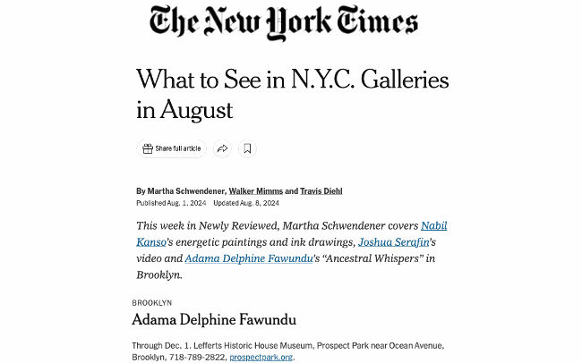 Adama Delphine Fawundu in 'What to See in N.Y.C. Galleries in August'