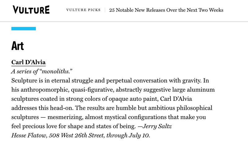 Image of the clipping for Carl D'Alvia's Vulture write up by Jerry Saltz