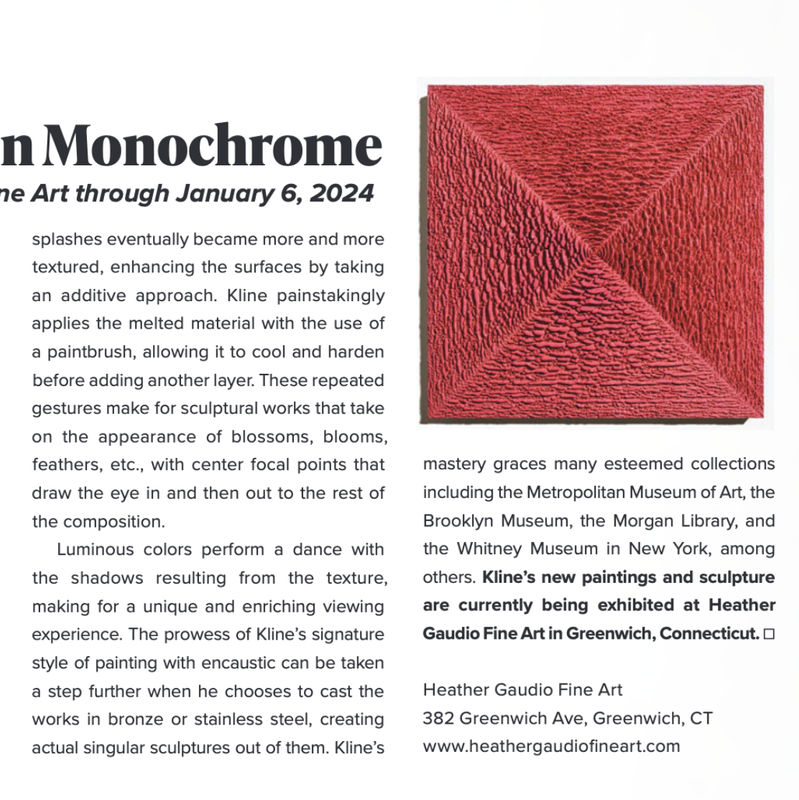 Martin Kline: In Monochrome, On view at Heather Gaudio Fine Art through January 6, 2024