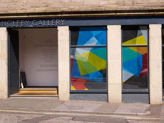 Cross Double-Cross (outside view, Ingleby Gallery) Grace and Owens 2011 recycled polythene liners, condensation