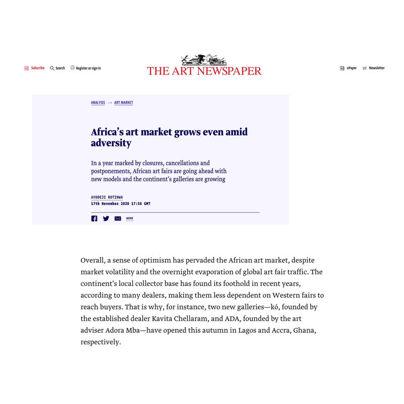 The Art Newspaper: ' 'Africa’s art market grows even amid adversity'