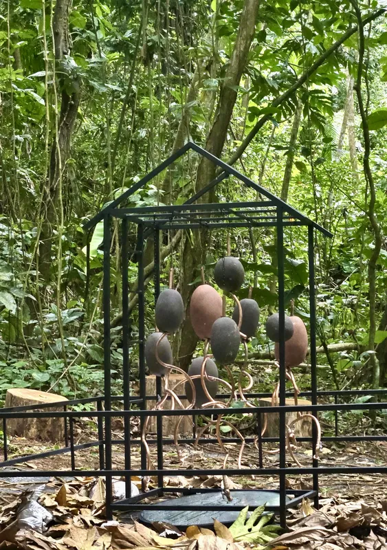 Dhara Rivera La Lluvia, la casa y el río invisible (The Rain, the House and the Invisible River), 2025 Ceramic, galvanized iron, copper piping, water faucets, acrylic mirror Installation