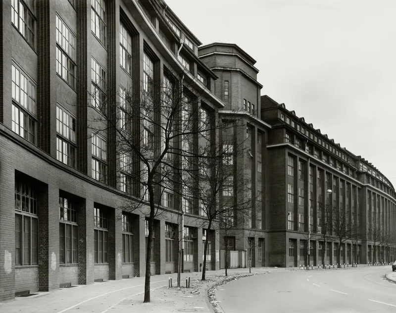 black and white photo of the Continental Tire Factory in Hanover, 1984 by Thomas Struth