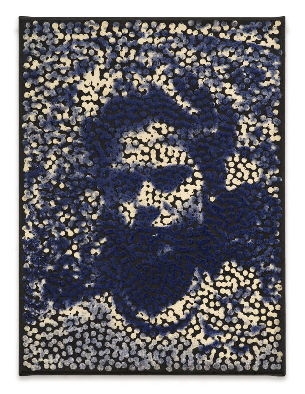 Daniel Boyd Untitled (GB16), 2023 Oil and archival glue, screen print on paper mounted to canvas 15 3/4 x 11 3/4 x 7/8 in. (40 x 29.8 x 2.2 cm)