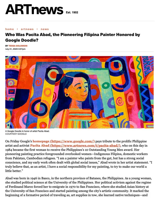 Who was Pacita Abad, the pioneering Filipina painter honored by Google doodle?